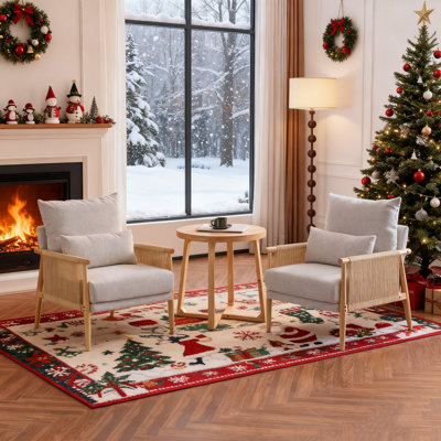 2Pcs Light Gray Chenille Accent Chair Armchair With Pillow