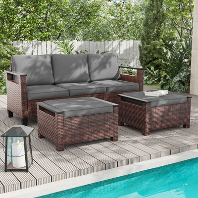 3 Piece Sofa & Ottoman Seating Set for Patio
