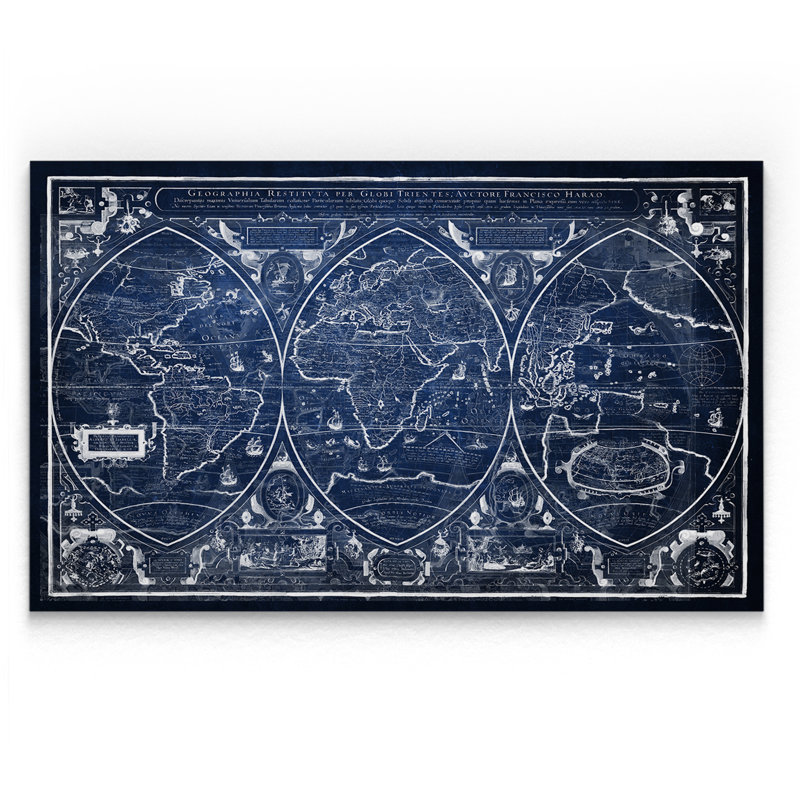 « rétro carte du monde iii », impression, H 32 po x l 48 po x P 1,5 po, Toile tendue