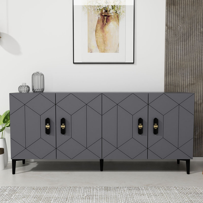 Console Catena Modern Anthracite avec option de fixation murale, panneau de particules enduit 100% mélamine, tablettes multiples, design géométrique élégant | Parfait pour les salons et les vestibules