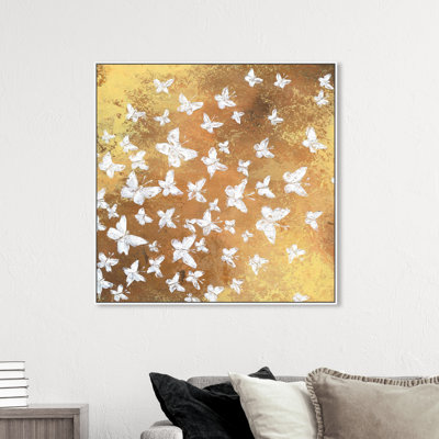 " Animals Gold Butterflies In The Wind, Cabin / Lodge Gold " Painting Print