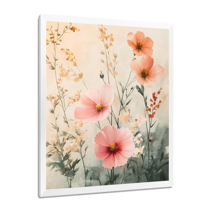 Jardin de fleurs sauvages printanières rose pâle ivoire clair II - Tableau encadré, H 44 po x l 34 po, White Picture Framed