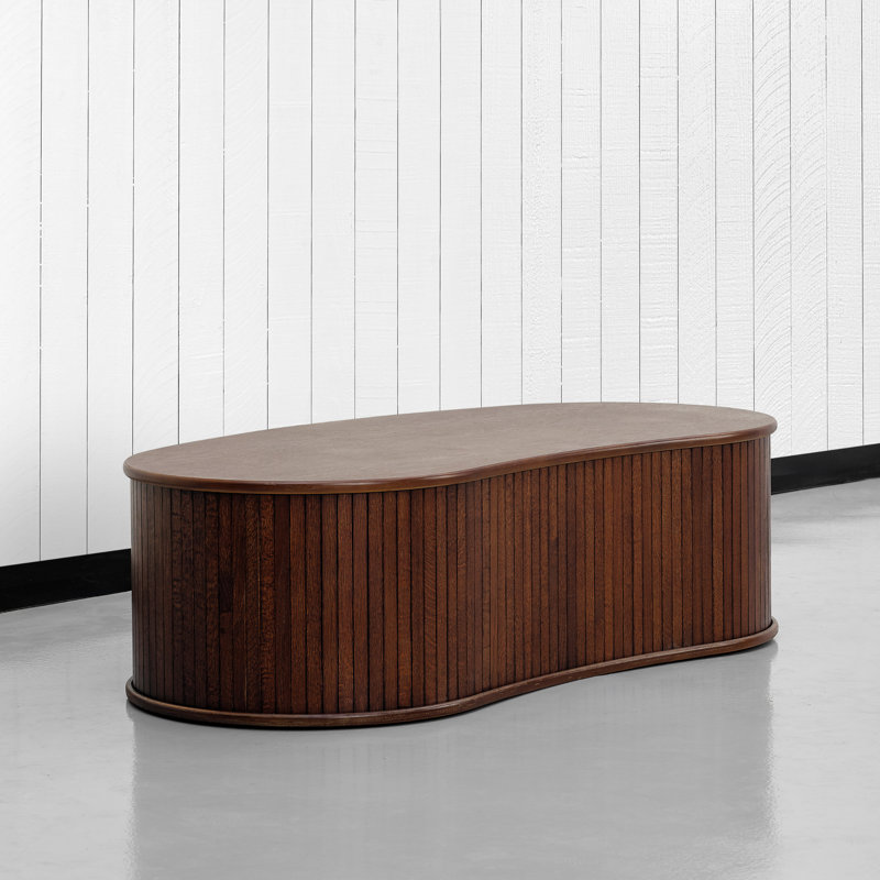 Ripple Coffee Table Modern Oval Wooden Center Table with Vertical Groove Design, Stylish Living Room Decor, Contemporary Minimalist Style for Home and Office, Effortless Assembly