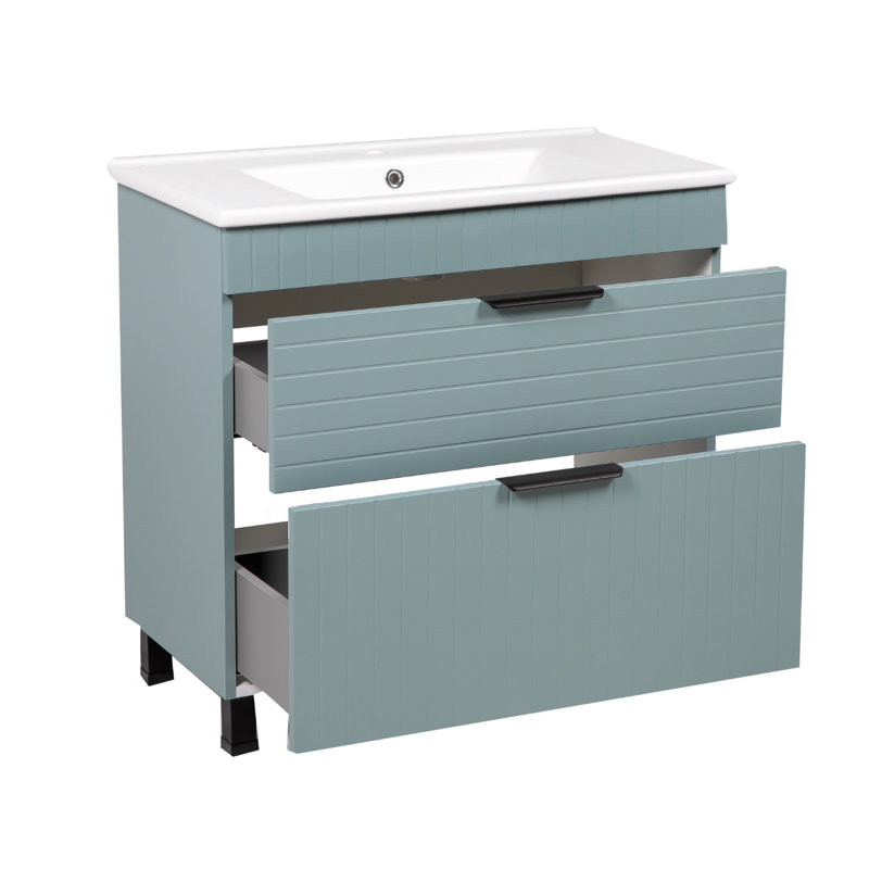 Meuble-lavabo autoportant avec lavabo Jakkar-F_Modern, Vert clair mat