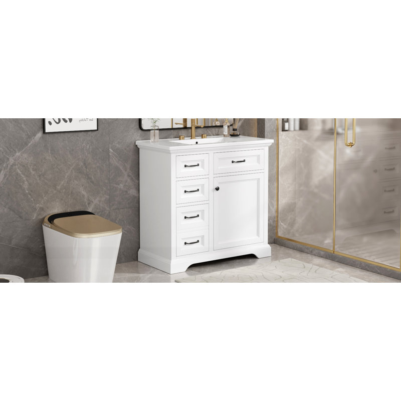 Meuble-lavabo de salle de bain avec comptoir en céramique, Blanc
