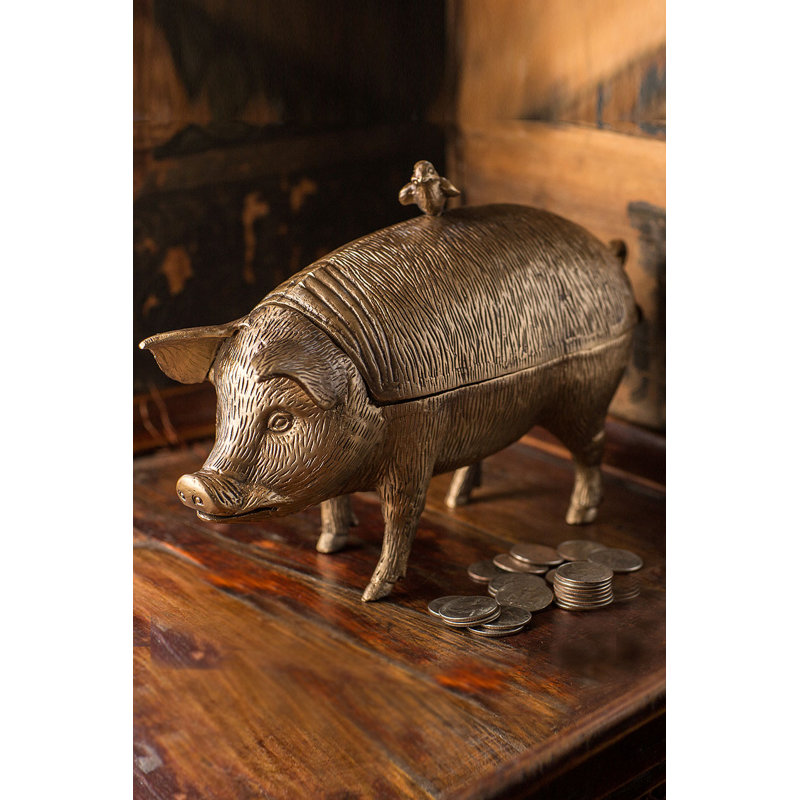 Porc et oiseau en laiton verdigris Geraldine