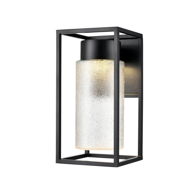 1 - Light Integrated LED Black Outdoor Wall Sconce with Textured Glass , 15.16" H x 7.68" W x 9" D