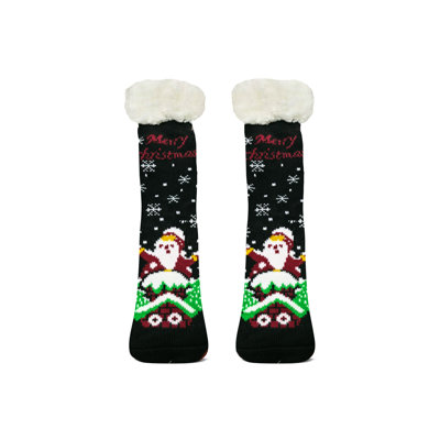 Xmas Fun Festive Fleece Lined Pair Socks Merry Christmas
