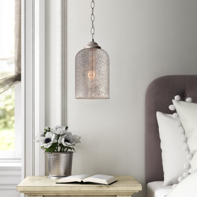 Luminaire suspendu en forme de cloche à 1 lumière Alexa en nickel satiné, Nickel satiné, Argentée