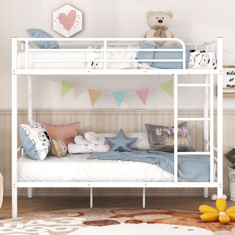 Full Over Full Metal Bunk Bed, White, White