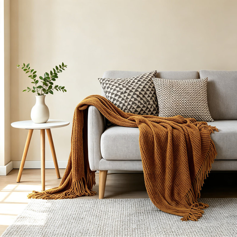 Jeté Boho pour canapé, douillette douillette en chenille tricotée, coussin décoratif léger et respirant, L 60 po x l 50 po