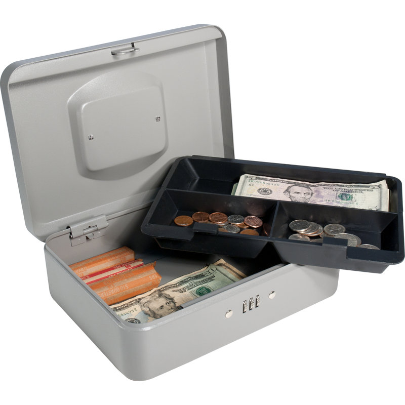Gray Steel 10" Combination Lock Cash Box with Handle