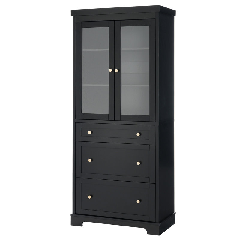 Modern High Freestanding Tall Bathroom Cabinet – Stylish Storage With 2 Adjustable Shelves, 3 Drawers And Soft Close Glass Doors