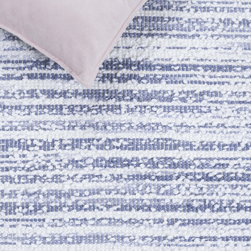 Anatollo Renewal Hand Woven Pet/Cotton Rug in Blue/Ivory, Rectangle 5' x 8'
