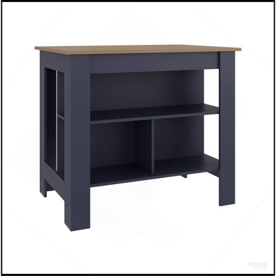Cala Kitchen Island, Three Open Shelves, One Top Shelf, Four Legs, Modern Kitchen Decor And Organizer