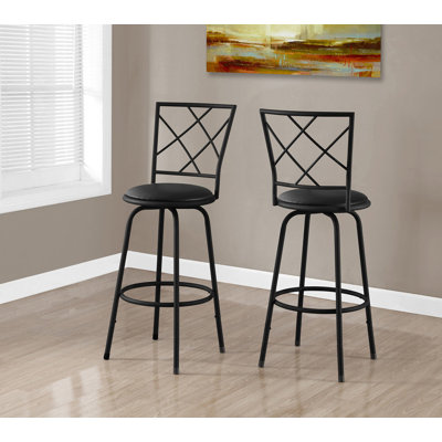 Tabouret de bar, ensemble de 2, pivotant, hauteur de bar, métal noir, aspect cuir, contemporain, moderne