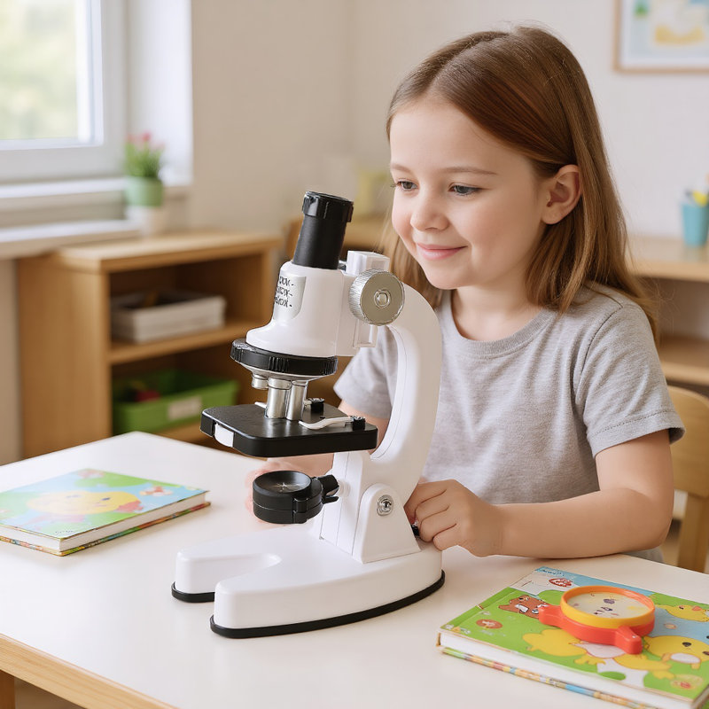 Microscope pour enfants 1200X avec lumière DEL, trousse de laboratoire à domicile et jouet d'apprentissage pour les STMM pour les enfants de 6 à 12 ans