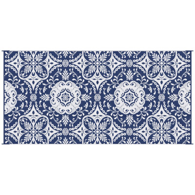 Outsunny Reversible Outdoor Rug Carpet, 9' X 18' Waterproof Plastic Straw Rug, Portable Rv Camping Rugs With Carry Bag, Large Floor Mat For Backyard, Deck, Picnic, Beach, Blue & White Floral