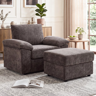 Canapé modulaire en chenille avec pouf – Fauteuil d'appoint avec accoudoirs rembourrés