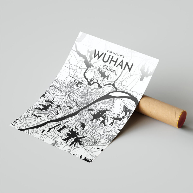 Carte de la ville de Whan, impression, Noir et blanc, H 20 po x l 16 po