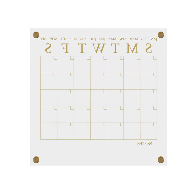 Clear Gold Acrylic Monthly Wall Calendar with Dry Erase Marker