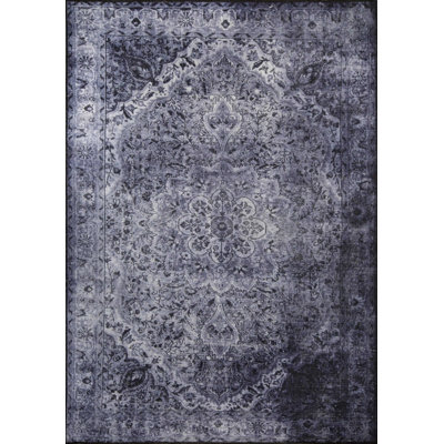 Tapis décoratif bleu marine à motif rétro