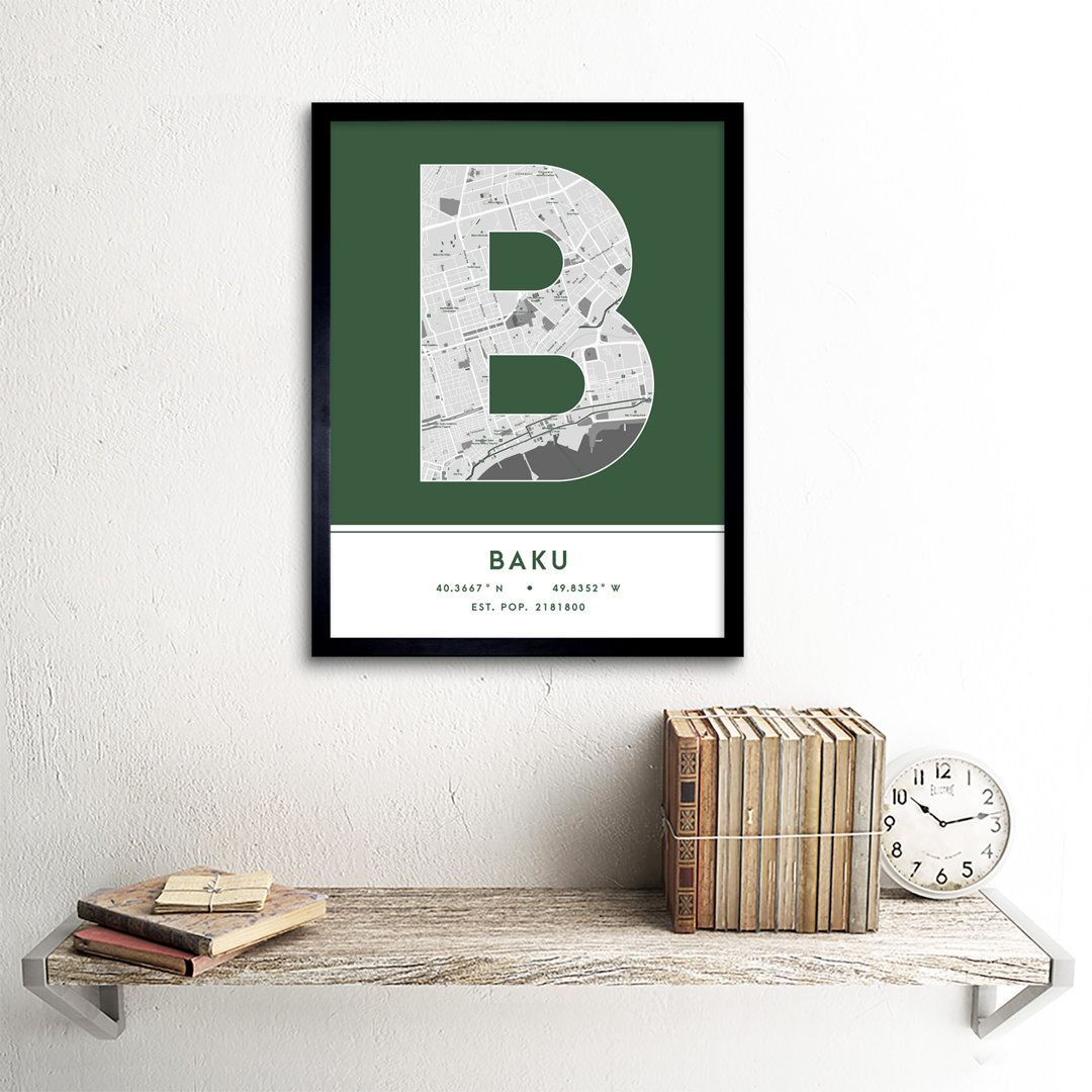 Baku City Map Baku Green by Wee Blue Coo - Single Picture Frame Typography