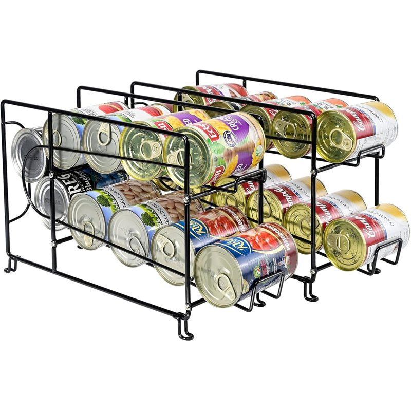 Beverage Can Dispneser Organizer, Stackable Shelves for Storage for Pantry, Black- 2 Pack
