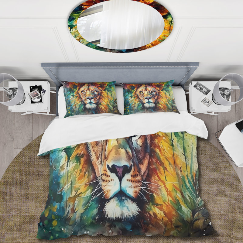 Colorful Lion Portrait I - Ensemble de housse de couette animaux - Microfibre de polyester