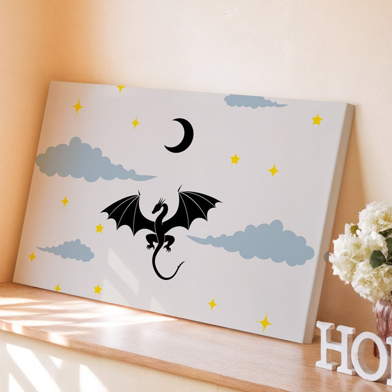 Reproduction d'art sur toile, "Art numérique" représentant une silhouette d'un dragon, H 11 po x l 14 po