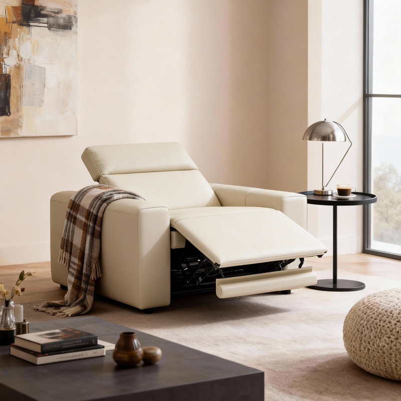 Fauteuil inclinable électrique en cuir fleur 49,5 po avec repose-tête réglable, Blanc