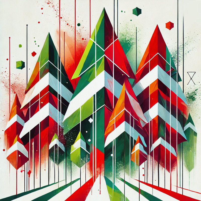 «Vibrant Holiday Forest: Abstract Christmas Tree», reproduction d'art sur toile tendue, H 12 po x l 12 po x P 1 po