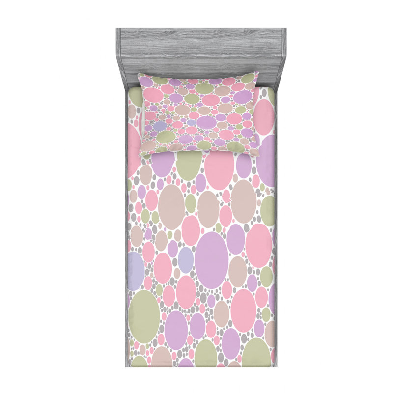 Microfiber Polka Dots Sheet Set, Twin Sheet Set with Fitted Sheet
