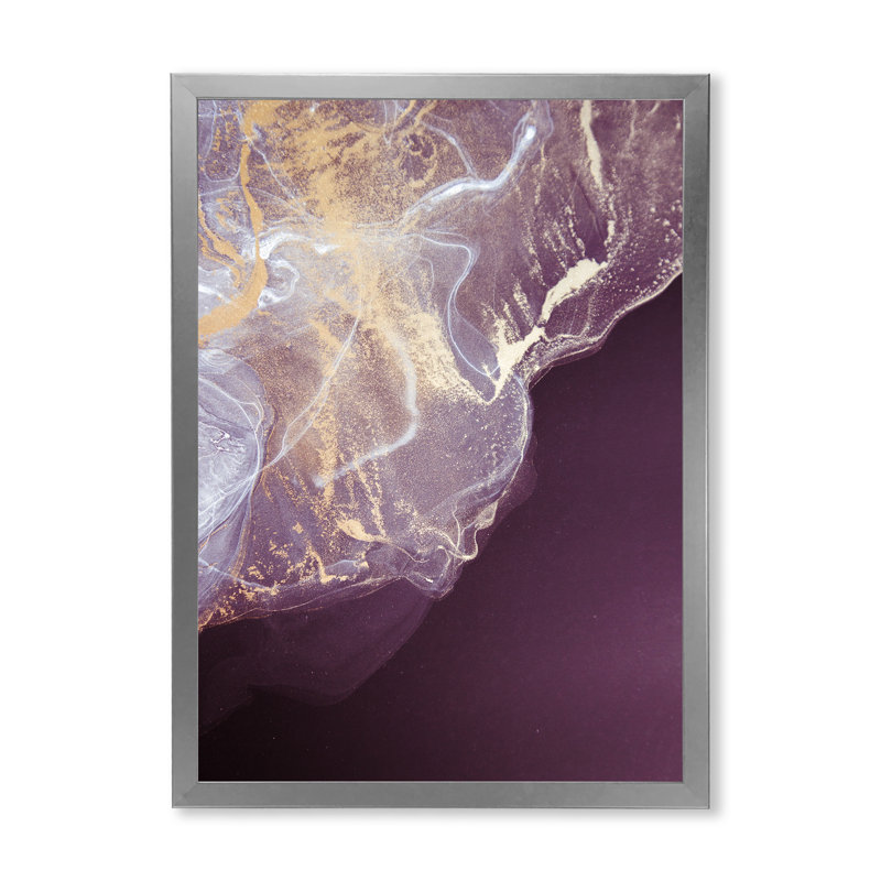 Art luxueux sur toile marbré de luxe mauve doré, H 20 po x l 12 po x P 1 po, Toile avec cadre photo argenté