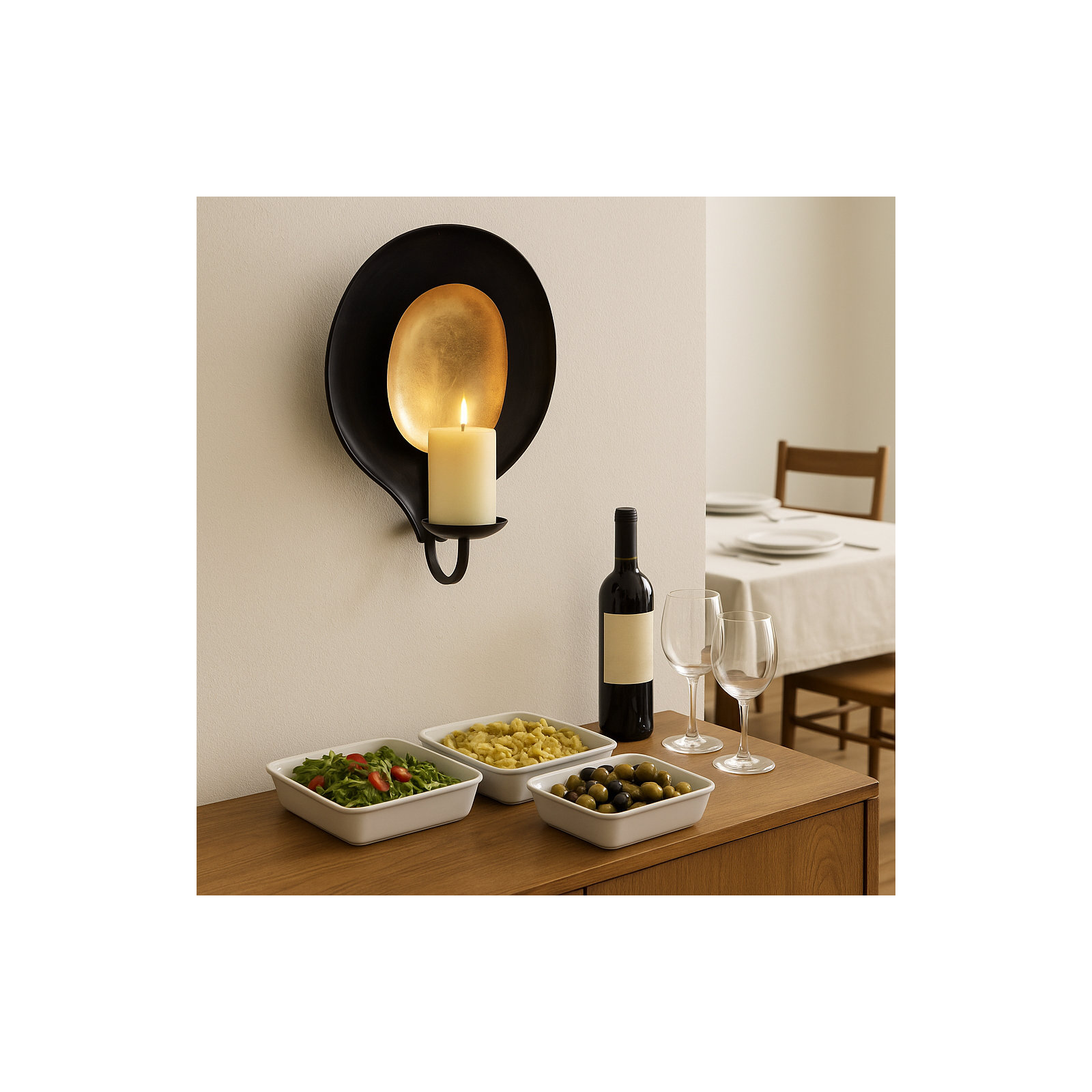 Black and Gold Metal Round Votive Holder, 12" H x 10" W x 6" D