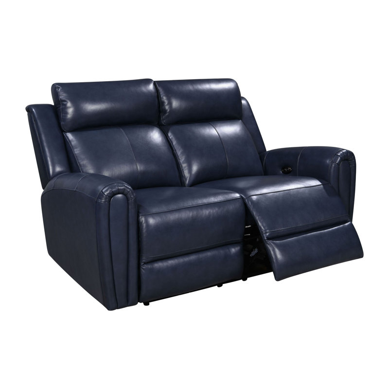 Iqraa Upholstered 61'' Power Reclining Loveseat, Blue Genuine Leather