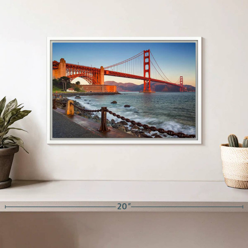 Golden Gate Bridge Waters, Cadre flottant blanc, 13 po x 9 po