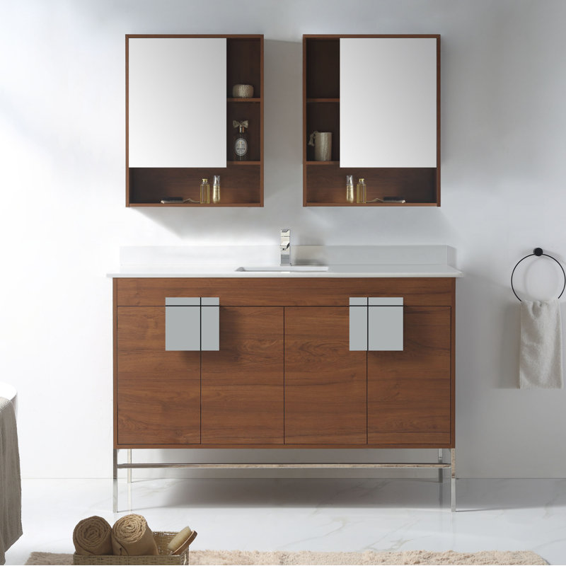 Ensemble de meuble-lavabo simple 60 po Maisie, Chrome poli, Noyer épicé