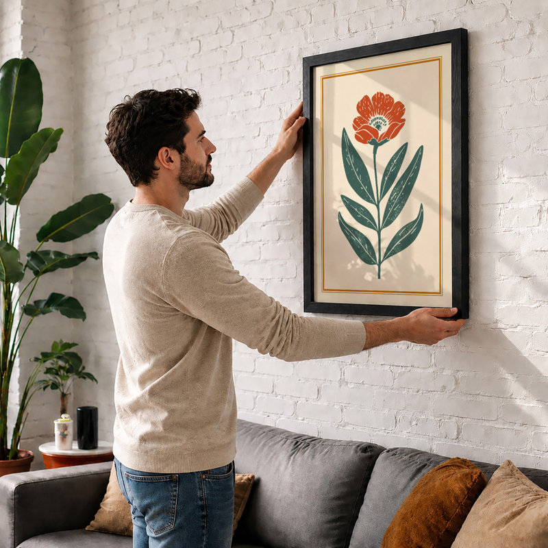 Single Stem In Gold Botanical - Print, Black, A4 - 29.7 x 21.0 cm