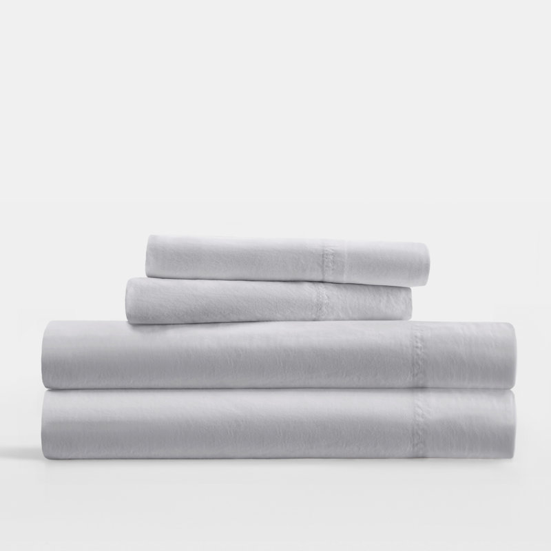Ensemble de draps en coton Sateen, Gris clair, Ensemble de draps pour très grand lit avec 2 taie