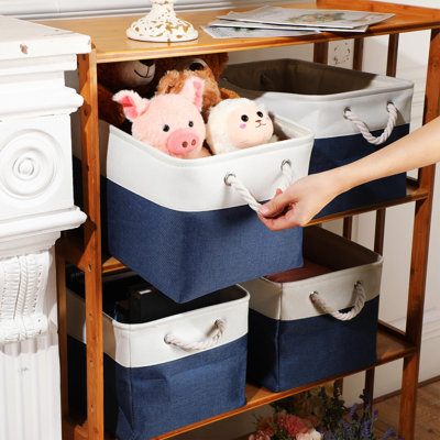 Ensemble de 8 paniers de rangement pliables en tissu avec paniers en tissu de polyester avec poignées (15 x 11 x 9,5 po, bleu blanc)