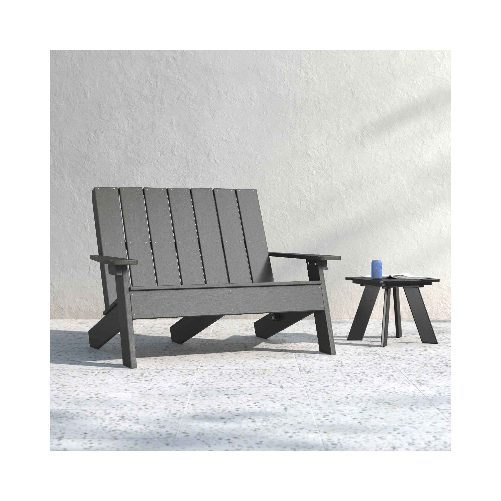 Byrnes Recycled Plastic Double Adirondack Loveseat, Coastal Teak