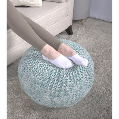 Pouf rond en tricot Baltazar, turquoise