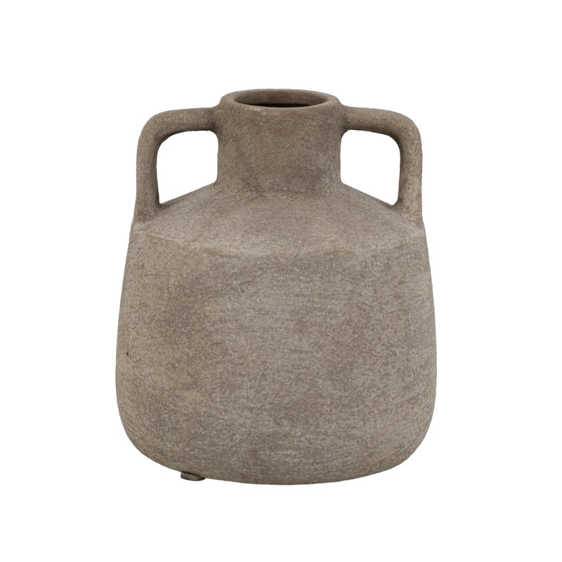 6x6x7" Decorative Terracotta Jug Vase with Handles and Weathered Gray Finish