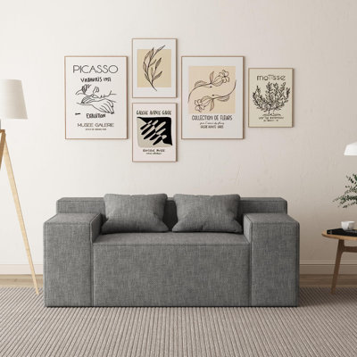 Small Modern Loveseat Sofa, Hybrid Sofa Couch In A Box, No Assembly Needed, Sleeper Sofa With 2 Pillows, Cat-Scratch Resistant Linen,Small Sofa For For Small Space, Living Room, Bedroom