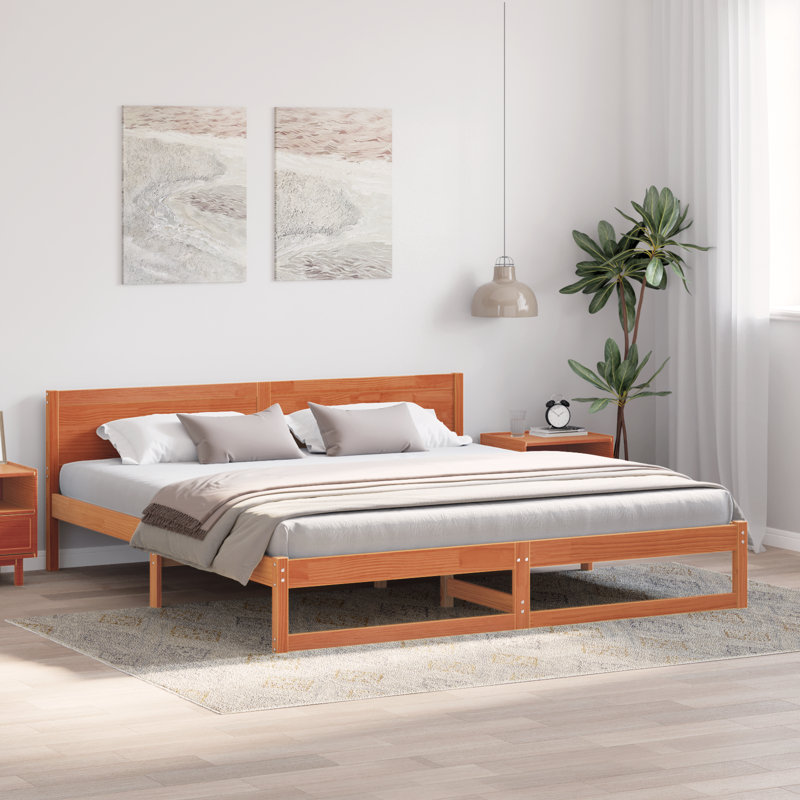 Bed Frame with Headboard Solid Pine Wood, Super King (6'), Wax Brown