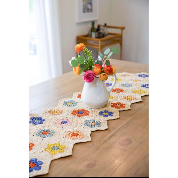 Raffia Crochet Handwoven Flower Table Runner, Table Runner, Flower Runner, Tableware, Handmade in Madagascar Dakota Fields