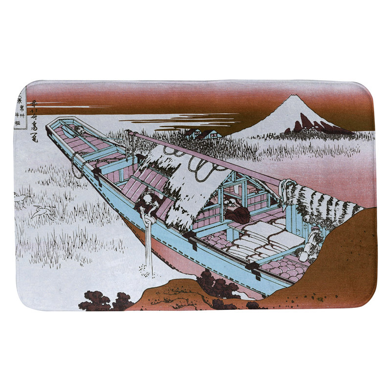 Tapis de bain Katsushika Hokusai Ushibori dans la province d'Hitachi, L 21 po x L 34 po, Rouge