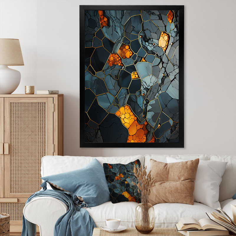 Marble Yellow Elegance II - art mural géométrique, Cadre photo noir, H 32 po x l 16 po x P 1 po