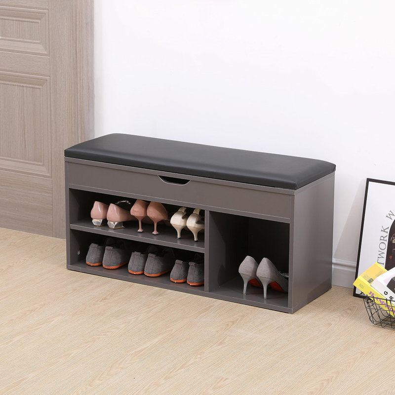 Linen Upholstered Storage Bench, Gray